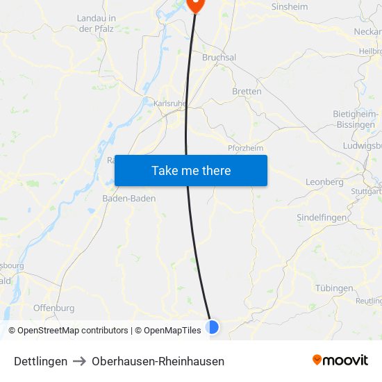 Dettlingen to Oberhausen-Rheinhausen map