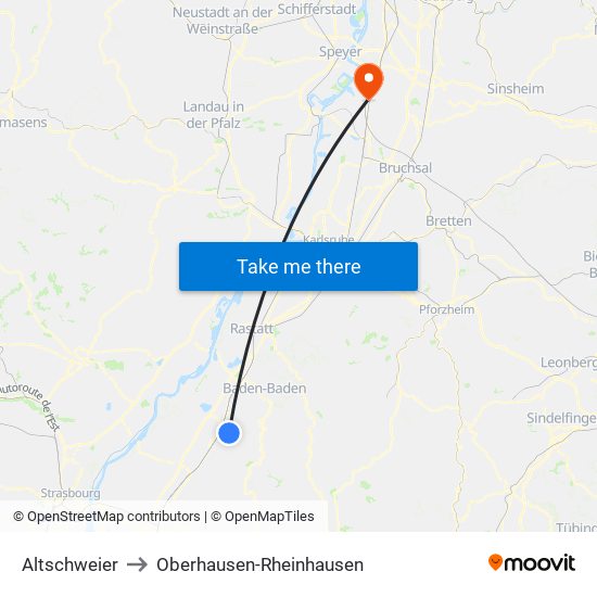 Altschweier to Oberhausen-Rheinhausen map