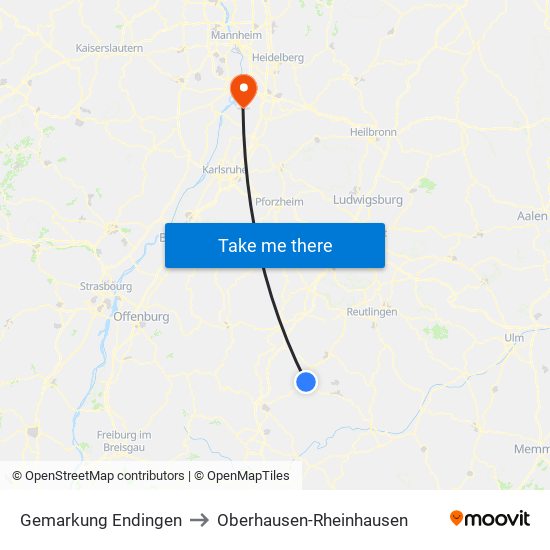 Gemarkung Endingen to Oberhausen-Rheinhausen map