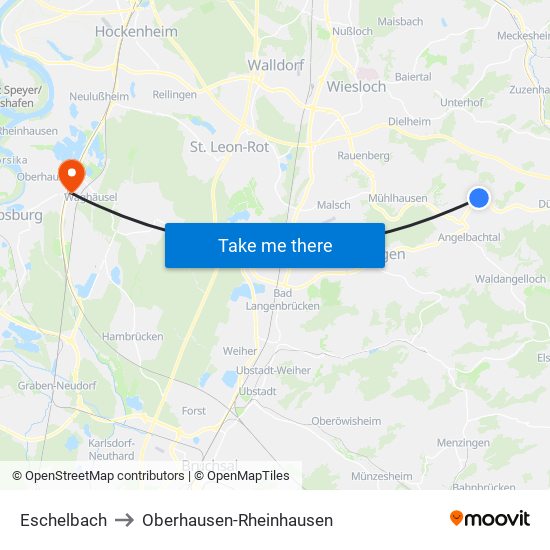 Eschelbach to Oberhausen-Rheinhausen map