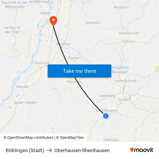 Böblingen (Stadt) to Oberhausen-Rheinhausen map