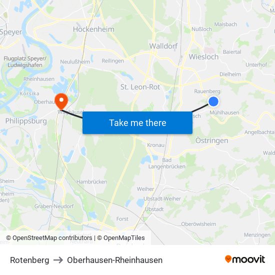 Rotenberg to Oberhausen-Rheinhausen map