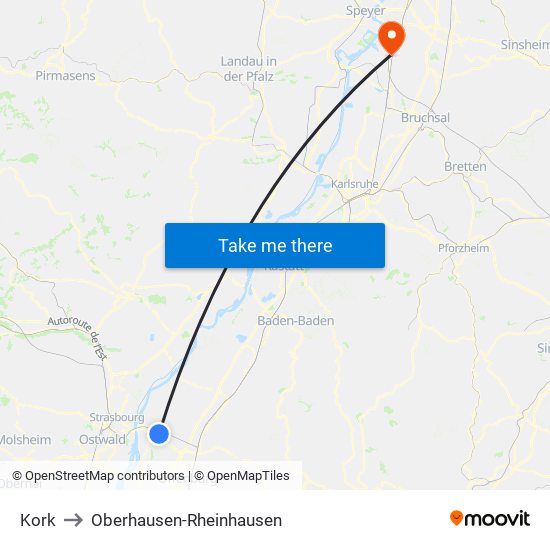 Kork to Oberhausen-Rheinhausen map