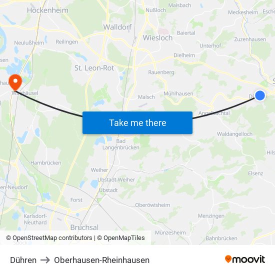 Dühren to Oberhausen-Rheinhausen map