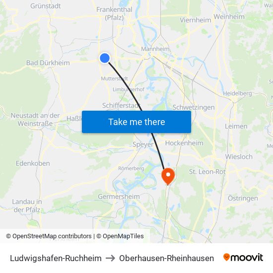 Ludwigshafen-Ruchheim to Oberhausen-Rheinhausen map