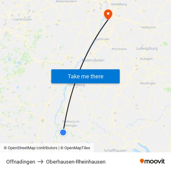 Offnadingen to Oberhausen-Rheinhausen map