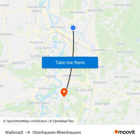 Wallstadt to Oberhausen-Rheinhausen map