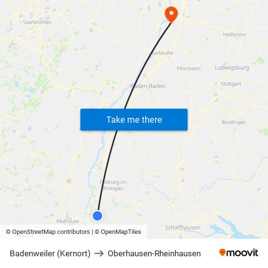 Badenweiler (Kernort) to Oberhausen-Rheinhausen map