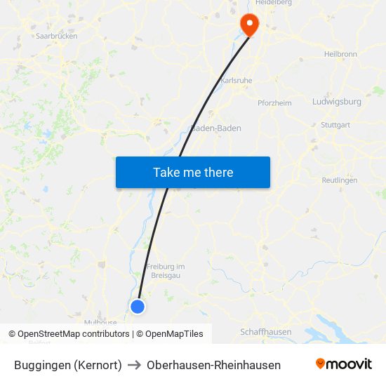 Buggingen (Kernort) to Oberhausen-Rheinhausen map