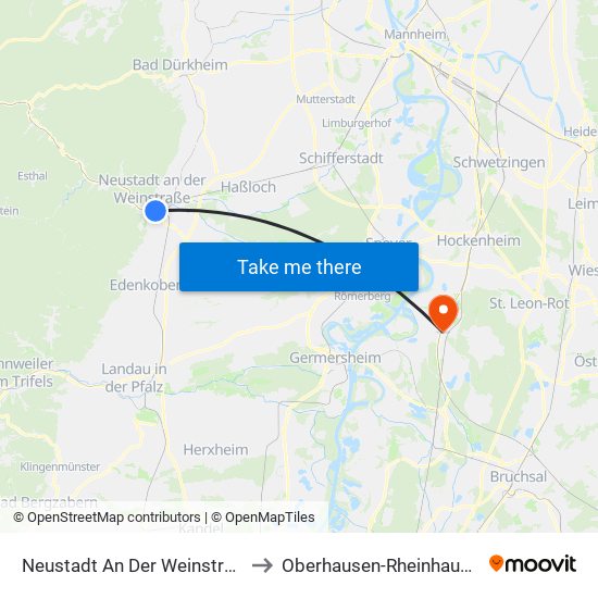 Neustadt An Der Weinstraße to Oberhausen-Rheinhausen map