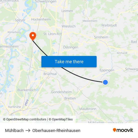 Mühlbach to Oberhausen-Rheinhausen map