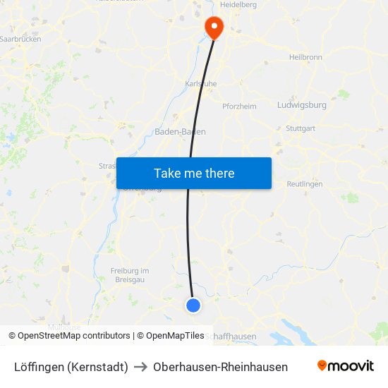 Löffingen (Kernstadt) to Oberhausen-Rheinhausen map