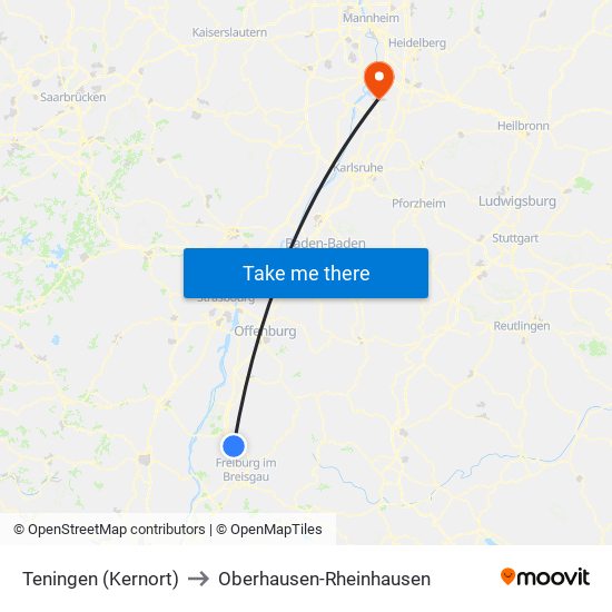 Teningen (Kernort) to Oberhausen-Rheinhausen map