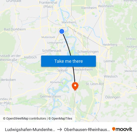 Ludwigshafen-Mundenheim to Oberhausen-Rheinhausen map