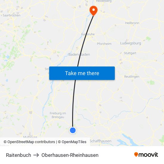 Raitenbuch to Oberhausen-Rheinhausen map