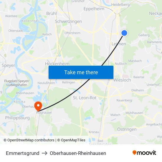 Emmertsgrund to Oberhausen-Rheinhausen map