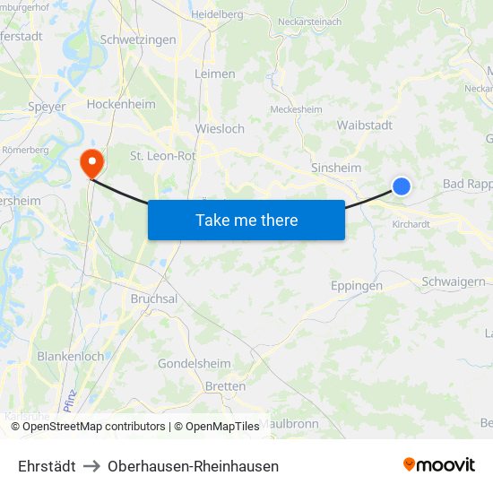 Ehrstädt to Oberhausen-Rheinhausen map