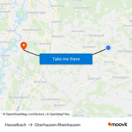 Hasselbach to Oberhausen-Rheinhausen map