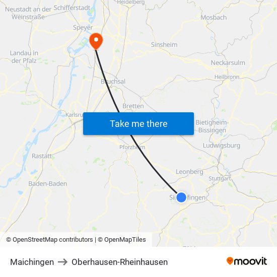 Maichingen to Oberhausen-Rheinhausen map