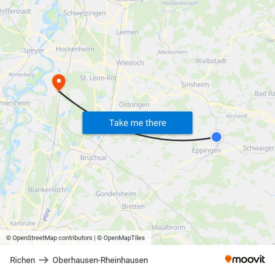 Richen to Oberhausen-Rheinhausen map