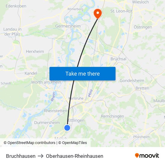 Bruchhausen to Oberhausen-Rheinhausen map