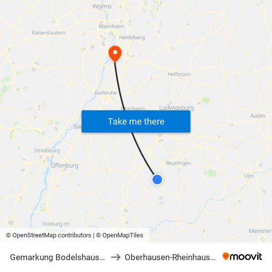 Gemarkung Bodelshausen to Oberhausen-Rheinhausen map