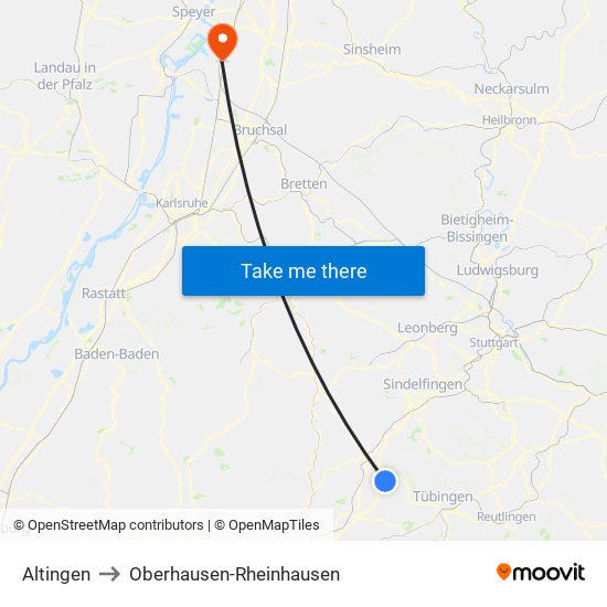 Altingen to Oberhausen-Rheinhausen map