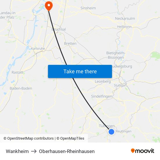 Wankheim to Oberhausen-Rheinhausen map