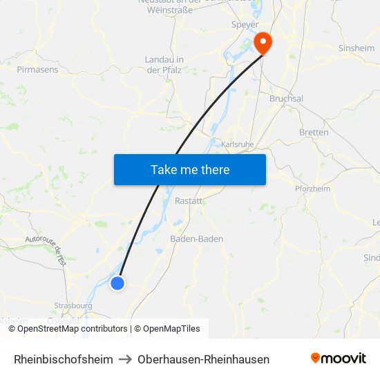 Rheinbischofsheim to Oberhausen-Rheinhausen map