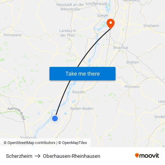 Scherzheim to Oberhausen-Rheinhausen map