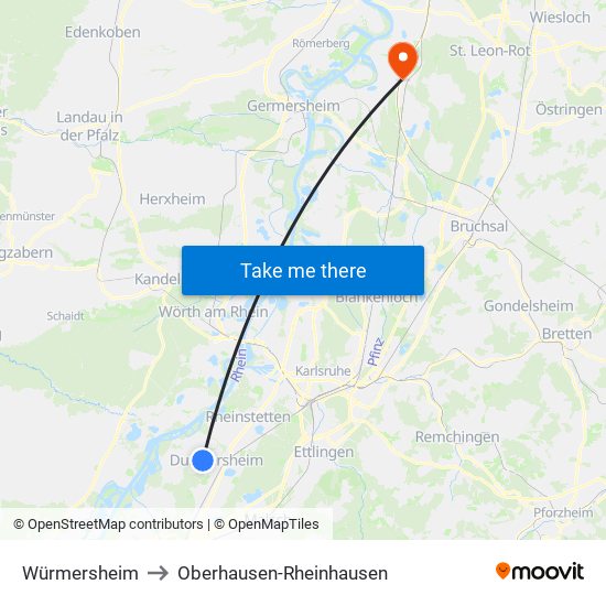 Würmersheim to Oberhausen-Rheinhausen map