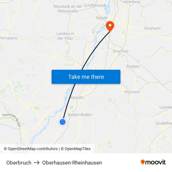 Oberbruch to Oberhausen-Rheinhausen map