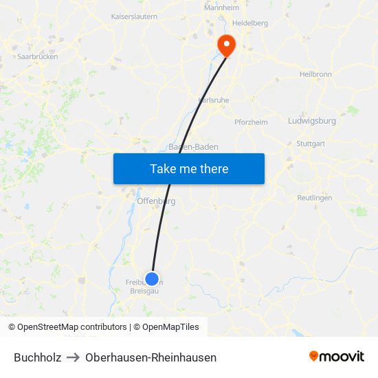 Buchholz to Oberhausen-Rheinhausen map