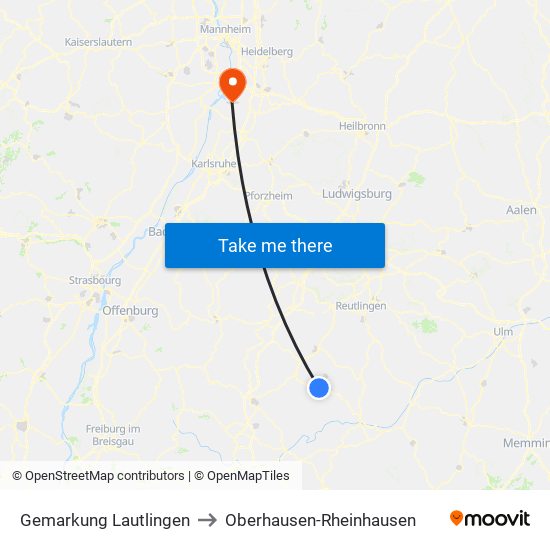 Gemarkung Lautlingen to Oberhausen-Rheinhausen map