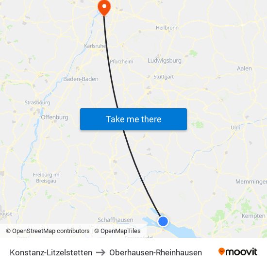 Konstanz-Litzelstetten to Oberhausen-Rheinhausen map