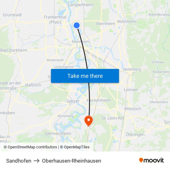 Sandhofen to Oberhausen-Rheinhausen map