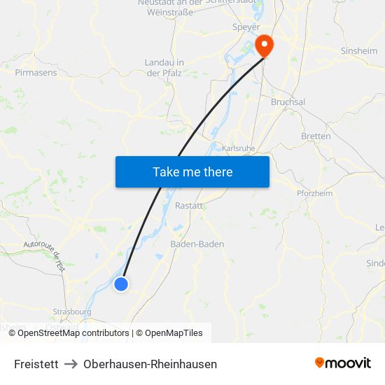Freistett to Oberhausen-Rheinhausen map