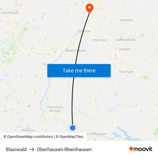 Blasiwald to Oberhausen-Rheinhausen map