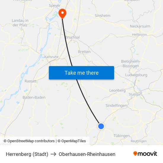 Herrenberg (Stadt) to Oberhausen-Rheinhausen map