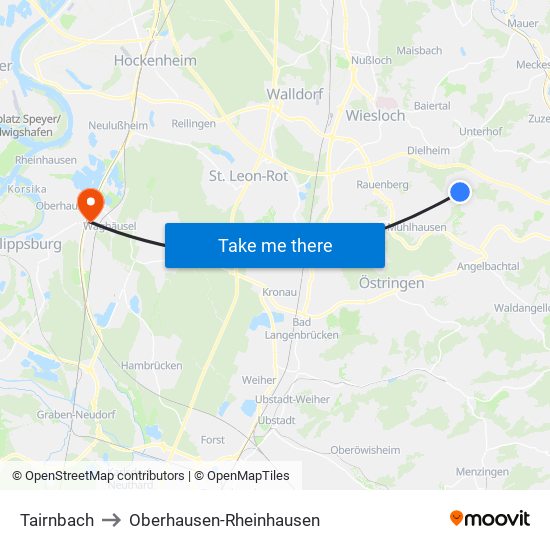 Tairnbach to Oberhausen-Rheinhausen map