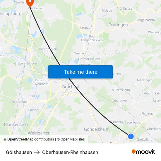 Gölshausen to Oberhausen-Rheinhausen map