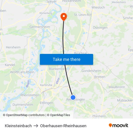 Kleinsteinbach to Oberhausen-Rheinhausen map