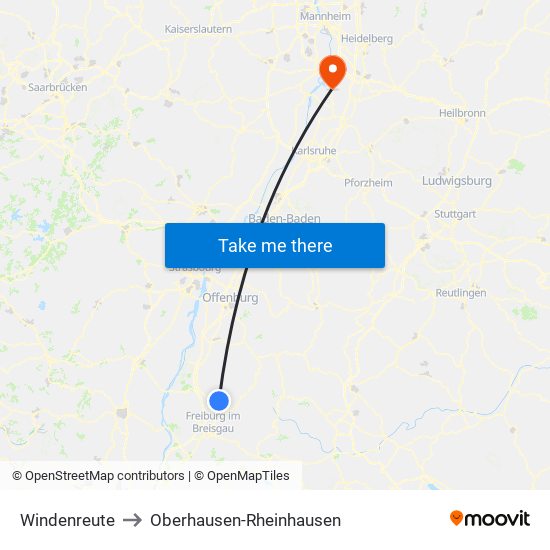 Windenreute to Oberhausen-Rheinhausen map