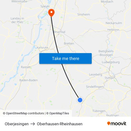 Oberjesingen to Oberhausen-Rheinhausen map