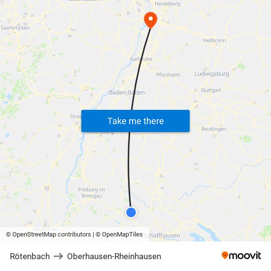 Rötenbach to Oberhausen-Rheinhausen map