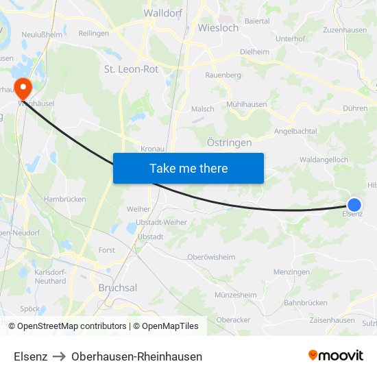 Elsenz to Oberhausen-Rheinhausen map