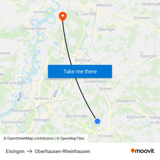 Eisingen to Oberhausen-Rheinhausen map