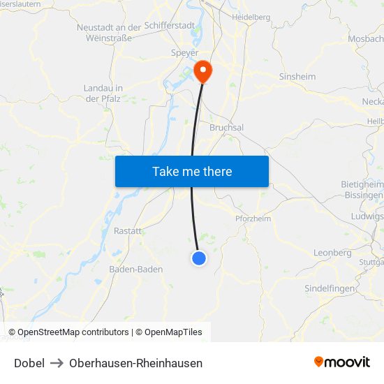 Dobel to Oberhausen-Rheinhausen map