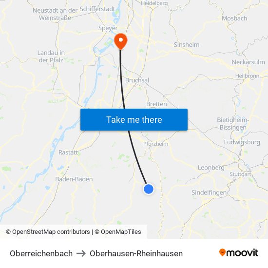 Oberreichenbach to Oberhausen-Rheinhausen map