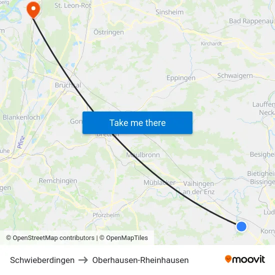 Schwieberdingen to Oberhausen-Rheinhausen map